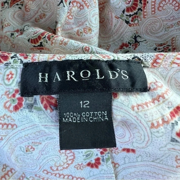 HAROLD'S Paisley Cream Button Down Sleeveless Ivory Rust Floral Women's Size 12 - Picture 5 of 5